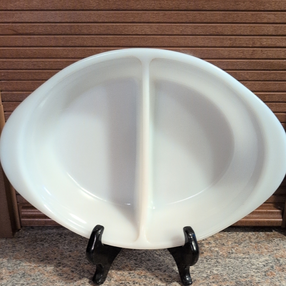 Vintage Glasbake White Divided Casserole Dish